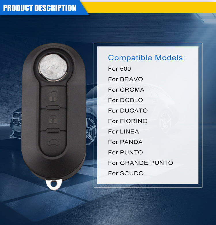 3 Buttons 433 MHz Marelli System PCF7946 Chip Flip Folding Key Fob Car Remote Key For Fiat 500 Doblo Florino Grande Punto Punto SKU:J143
