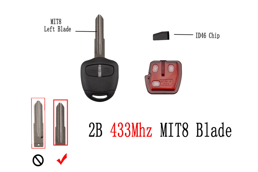 2 Buttons 433.92MHz ID46 Chip MIT8 Blade Car Remote Key Fob For MITSUBISHI Outlander Pajero Triton ASX Lancer Auto Parts